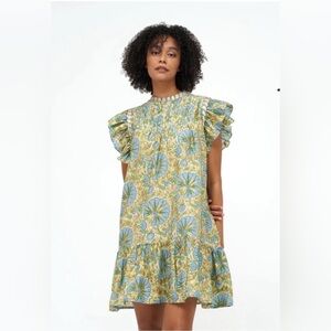 Oliphant Blue and Yellow Floral Mini Dress